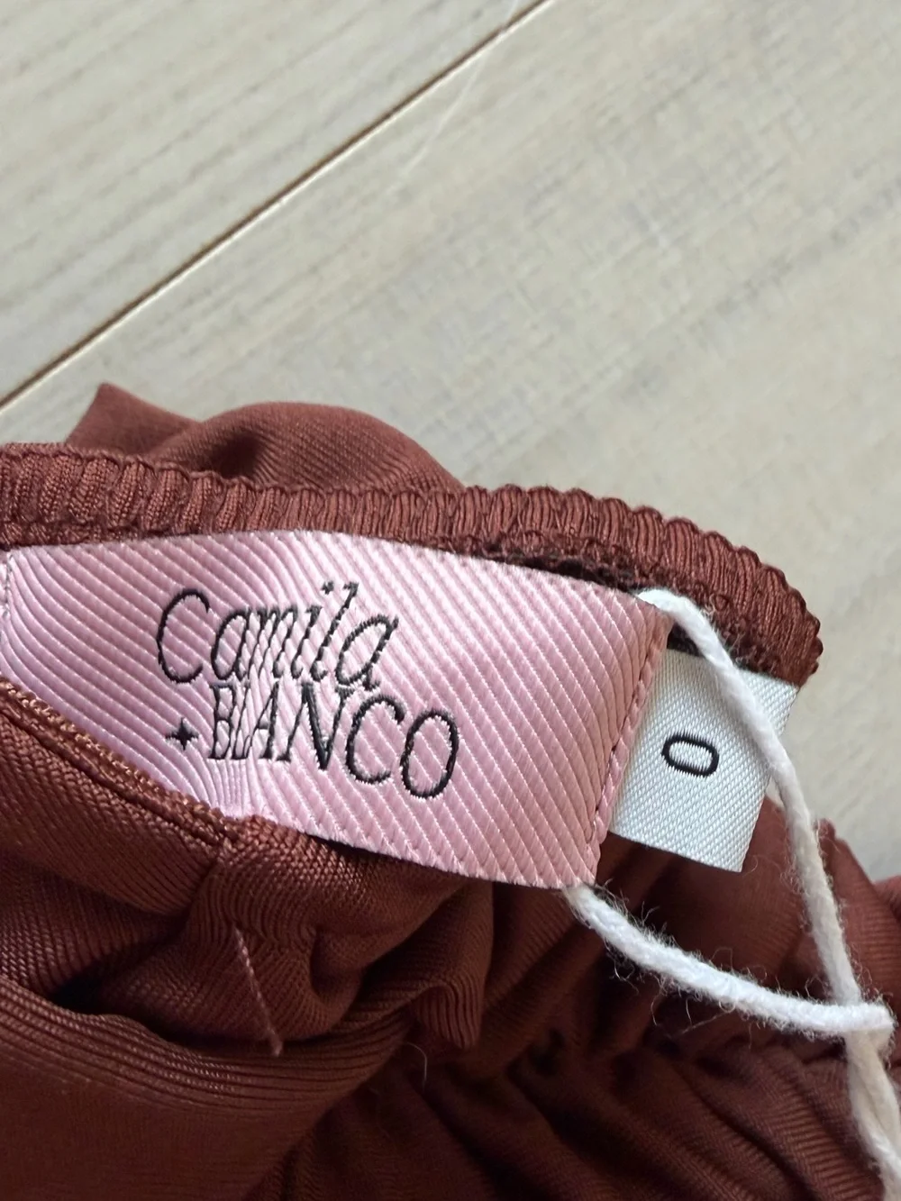NWT Camila Blanco Strapless Ruched Maxi Dress in Chocolate Brown